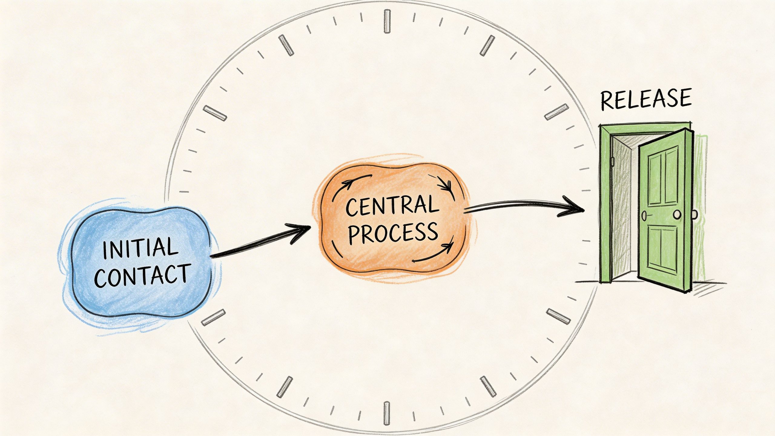 A diagram illustrating the Cobb County jail bond process from initial contact to final release from prison.