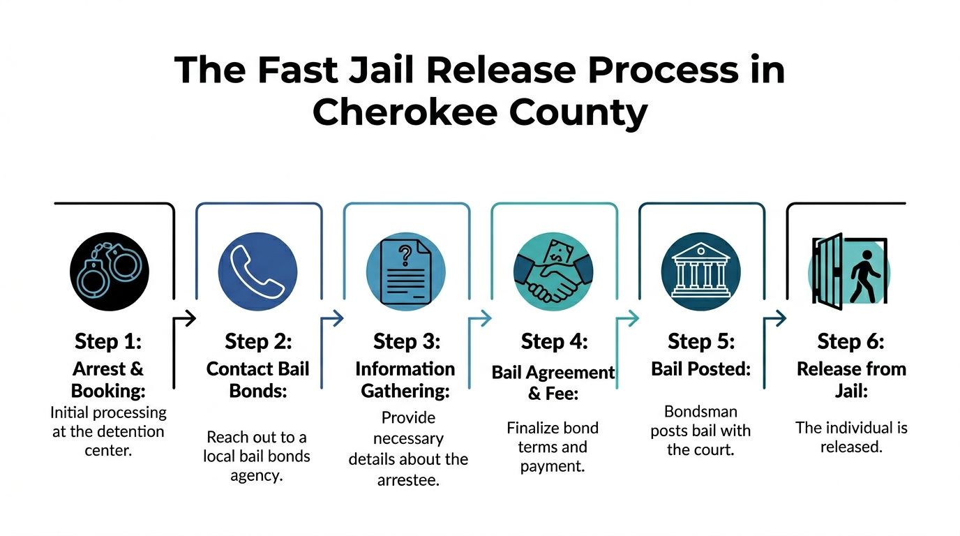 A flow chart outlining the six steps of the fast jail release process in Cherokee County.
