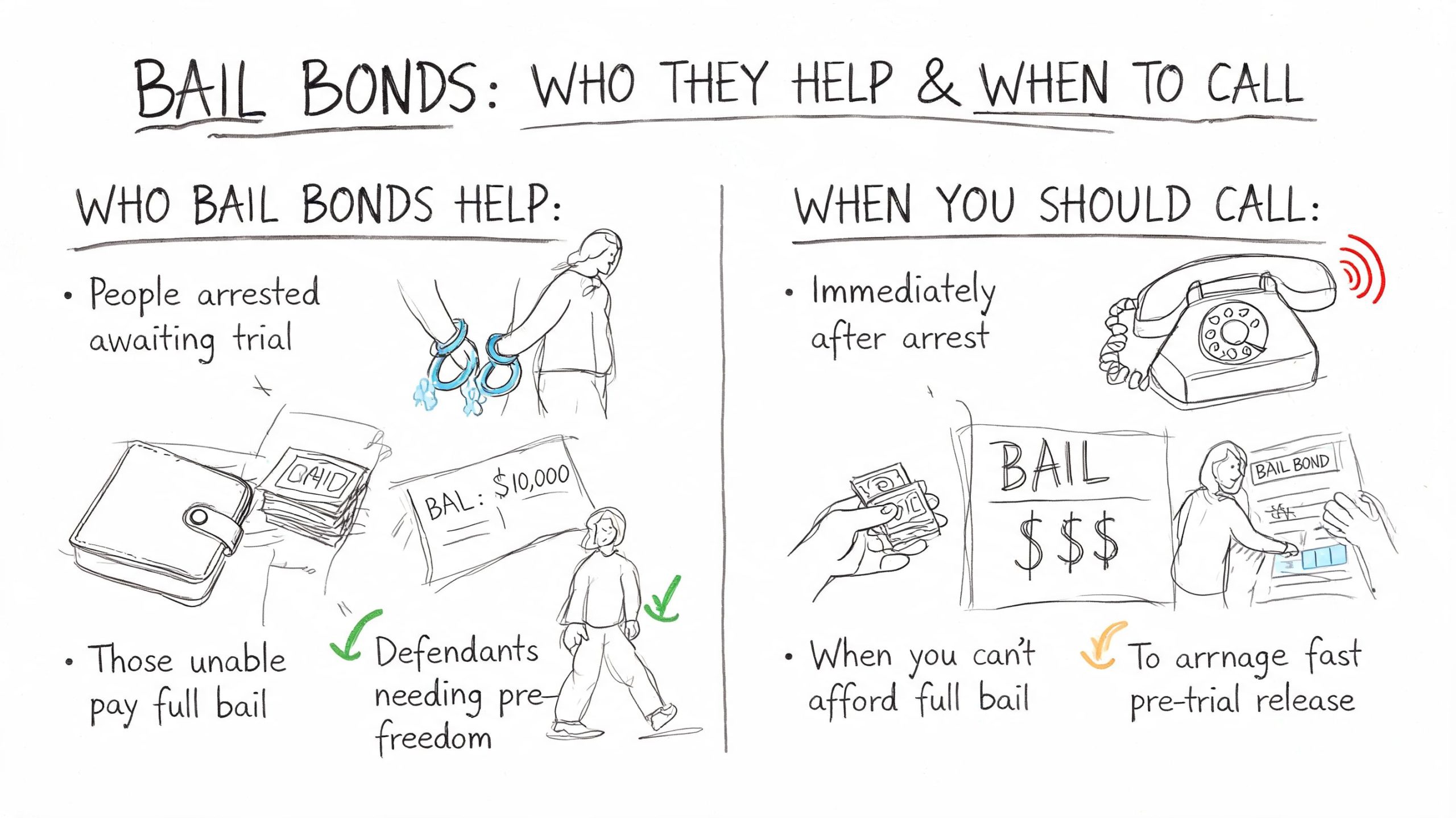 An infographic explaining who bail bonds help and when you should call a bail bondsman.