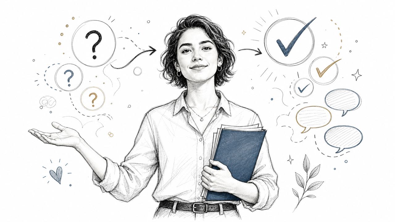 A professional woman holding a folder, representing the transition from uncertainty to finding housing solutions.