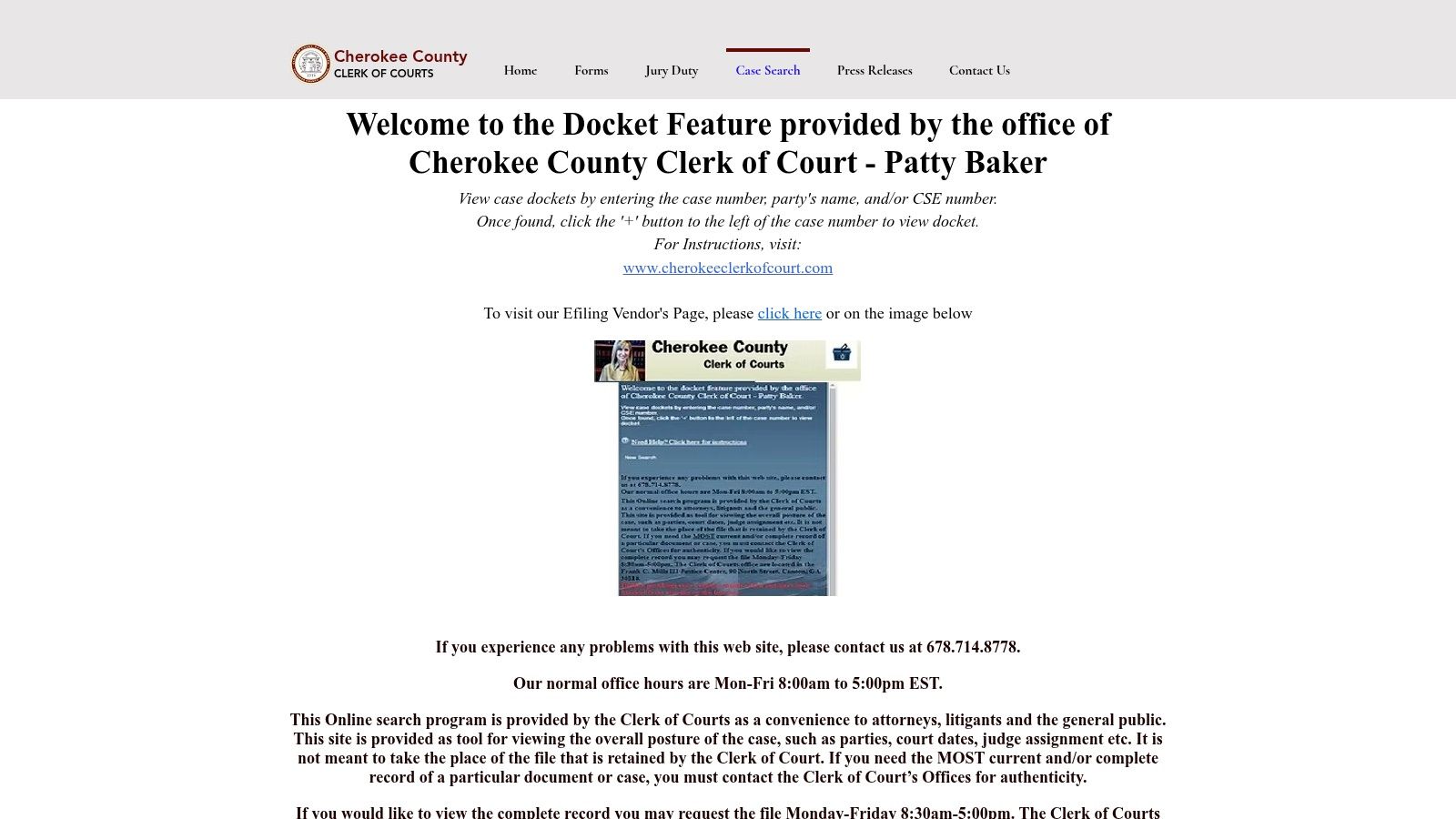 Screenshot from https://www.cherokeecourtclerk.com/case-search